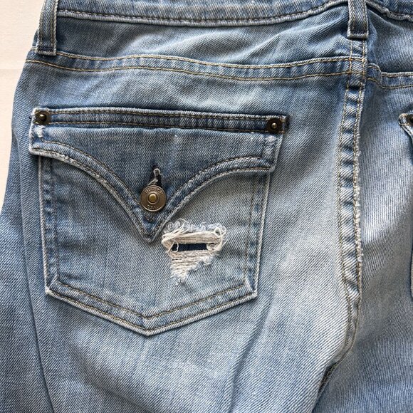 Hudson Womens Flared Jeans Size 27 Made In USA Medium Wash Denim Distressed - Picture 9 of 12
